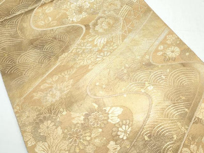 平和屋着物◎六通柄袋帯 流水籬花文 金糸 正絹 逸品 CAAY7492th
