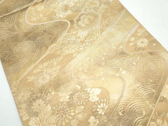 平和屋着物◎六通柄袋帯 流水籬花文 金糸 正絹 逸品 CAAY7492th