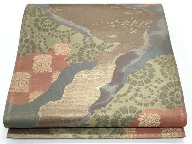 平和屋着物◎六通柄袋帯 名物裂 道長花文 金糸 正絹 逸品 CAAY7494th
