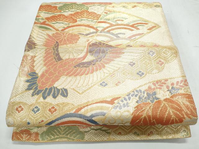 平和屋着物◎佐賀錦 六通柄袋帯 地紙飛鶴花文 金糸 正絹 逸品 CAAY7496th