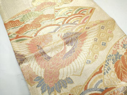 平和屋着物◎佐賀錦 六通柄袋帯 地紙飛鶴花文 金糸 正絹 逸品 CAAY7496th