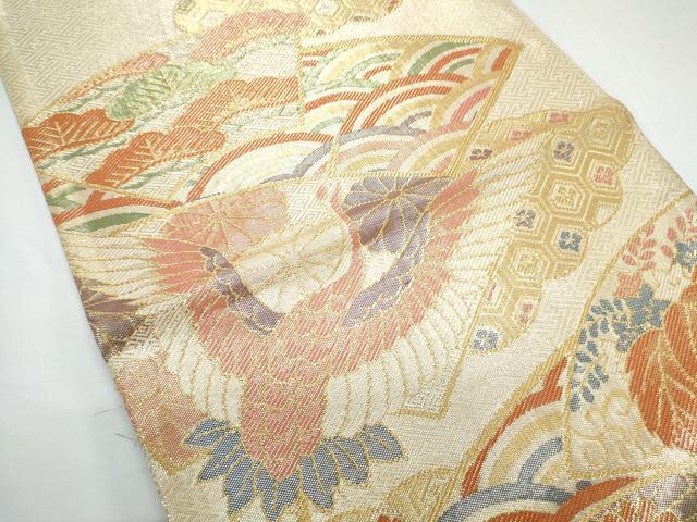 平和屋着物◎佐賀錦 六通柄袋帯 地紙飛鶴花文 金糸 正絹 逸品 CAAY7496th