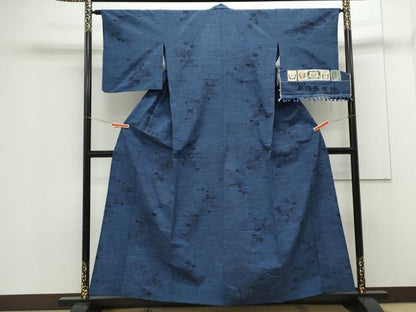 平和屋着物▽本場結城紬 単衣 蔦の葉文 証紙付き 正絹 逸品 CAAY7527th