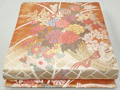 平和屋着物◎六通柄袋帯　唐織　草花文　金糸　正絹　逸品　CAAY7602fb