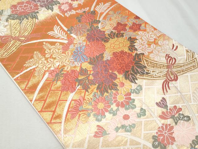 平和屋着物◎六通柄袋帯　唐織　草花文　金糸　正絹　逸品　CAAY7602fb
