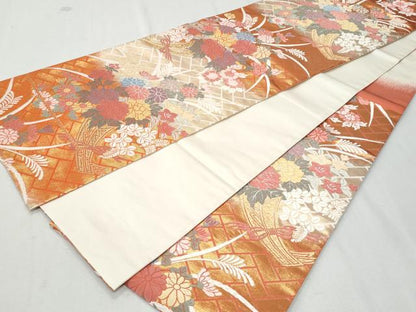 平和屋着物◎六通柄袋帯　唐織　草花文　金糸　正絹　逸品　CAAY7602fb