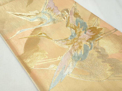 平和屋着物◎六通柄袋帯　飛鶴文　金糸　正絹　逸品　CAAY7608fb