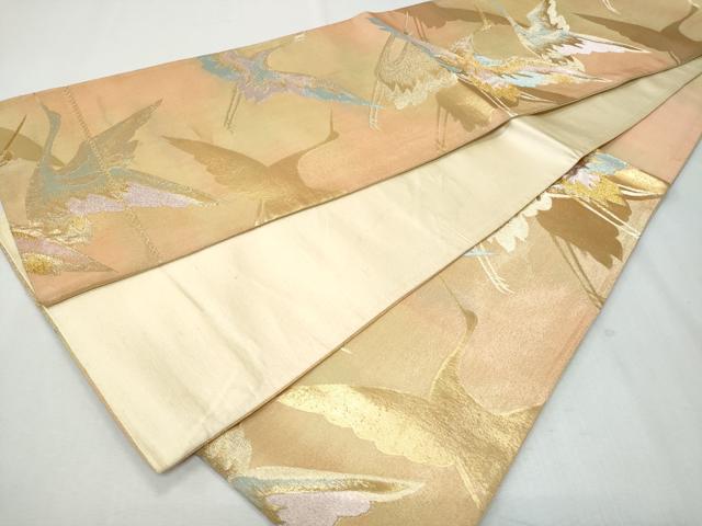 平和屋着物◎六通柄袋帯　飛鶴文　金糸　正絹　逸品　CAAY7608fb