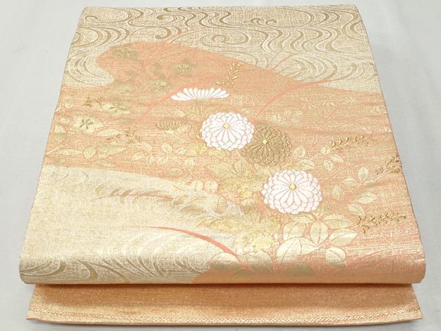 平和屋着物◎太鼓柄袋帯　唐織　流水菊文　金糸　正絹　逸品　CAAY7618fb