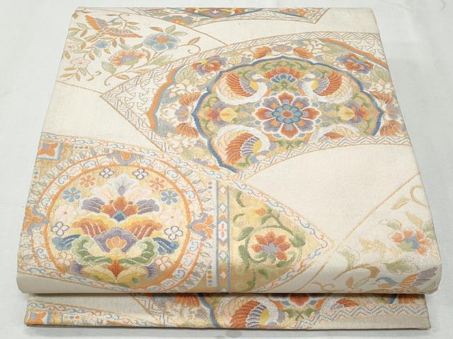 平和屋着物◎六通柄袋帯　地紙向かい鳥花文　金銀糸　正絹　逸品　CAAY7620fb
