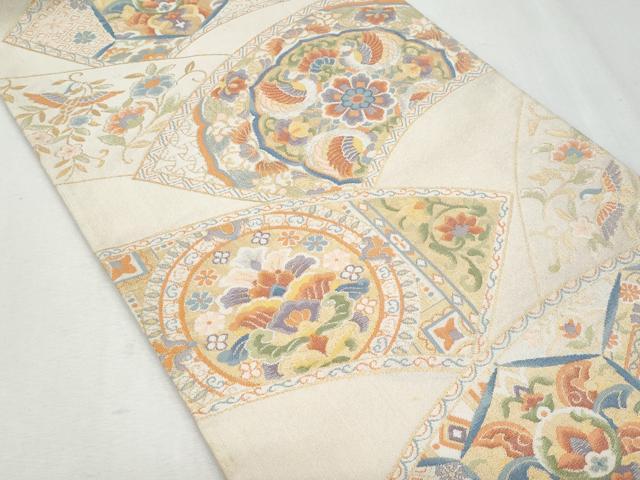 平和屋着物◎六通柄袋帯　地紙向かい鳥花文　金銀糸　正絹　逸品　CAAY7620fb