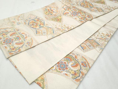 平和屋着物◎六通柄袋帯　地紙向かい鳥花文　金銀糸　正絹　逸品　CAAY7620fb