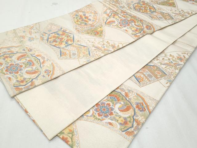 平和屋着物◎六通柄袋帯　地紙向かい鳥花文　金銀糸　正絹　逸品　CAAY7620fb
