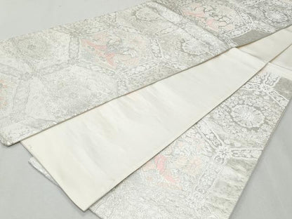 平和屋着物◎六通柄袋帯 唐織 向かい鳥亀甲花文 金銀糸 正絹 逸品 CAAY7630fb