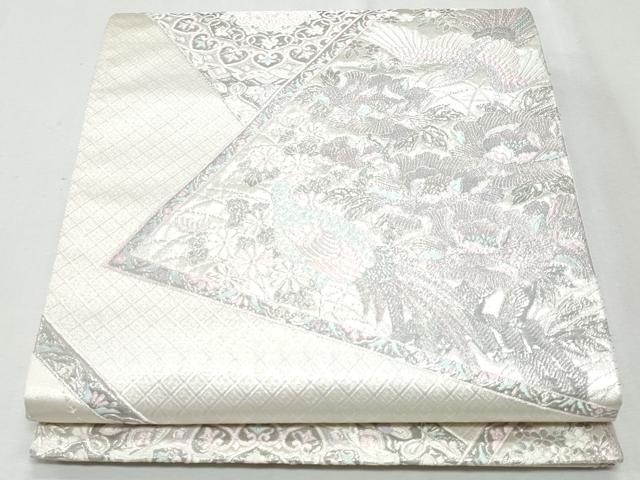 平和屋着物◎六通柄袋帯　唐織　裂取花鳥文　ラメ糸　銀糸　正絹　逸品　CAAY7631fb
