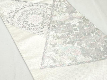 平和屋着物◎六通柄袋帯　唐織　裂取花鳥文　ラメ糸　銀糸　正絹　逸品　CAAY7631fb