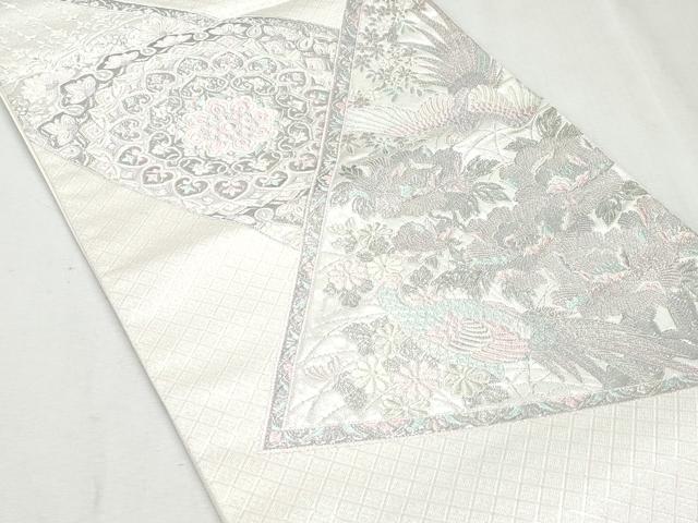 平和屋着物◎六通柄袋帯　唐織　裂取花鳥文　ラメ糸　銀糸　正絹　逸品　CAAY7631fb