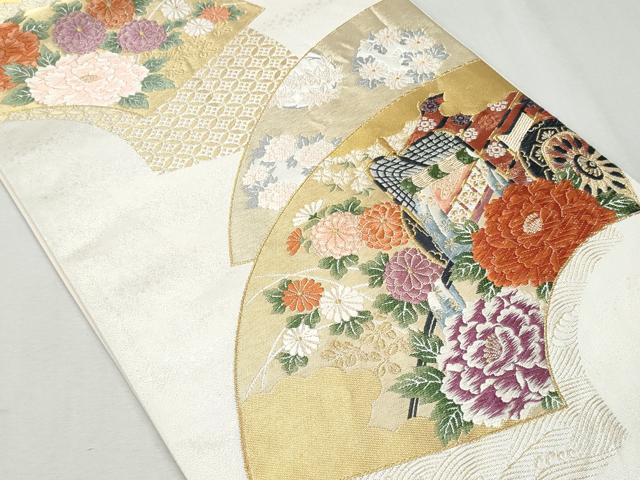 平和屋着物◎六通柄袋帯　唐織　地紙重ね御所車花文　金糸　正絹　逸品　CAAY7633fb