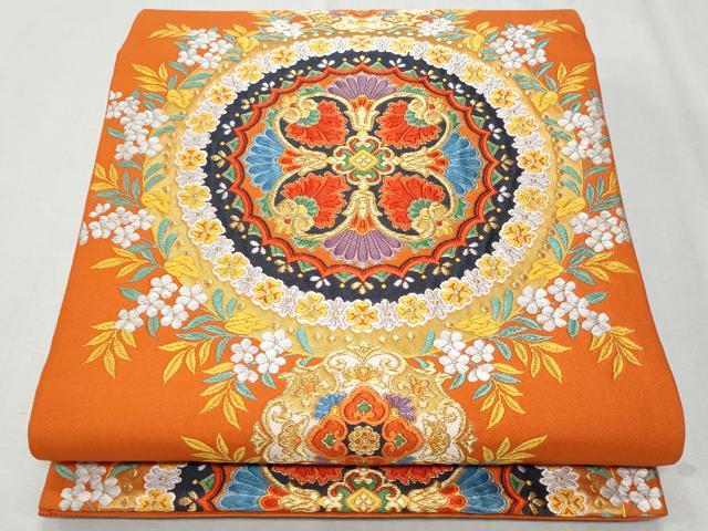 平和屋着物◎六通柄袋帯　唐織　絵皿花文　金糸　正絹　逸品　CAAY7639fb