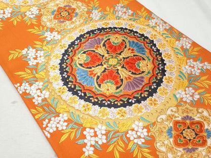 平和屋着物◎六通柄袋帯　唐織　絵皿花文　金糸　正絹　逸品　CAAY7639fb