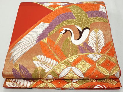 平和屋着物◎六通柄袋帯 唐織 波形松鶴文 金銀糸 正絹 逸品 CAAY7640fb