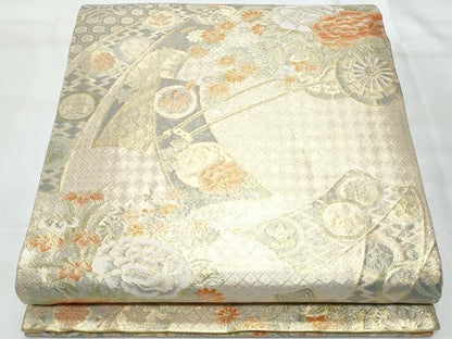 平和屋着物◎佐賀錦　六通柄袋帯　花車文　金糸　正絹　逸品　CAAY7724fb