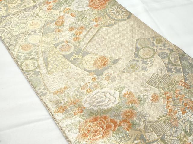平和屋着物◎佐賀錦　六通柄袋帯　花車文　金糸　正絹　逸品　CAAY7724fb