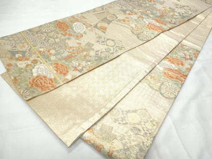 平和屋着物◎佐賀錦　六通柄袋帯　花車文　金糸　正絹　逸品　CAAY7724fb