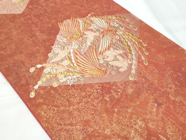平和屋着物◎六通柄袋帯　唐織　菱鳳凰文　金糸　引箔　正絹　逸品　CAAY7730fb