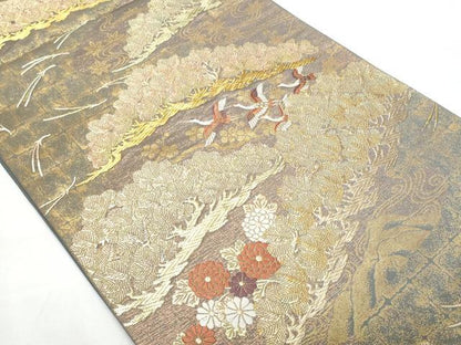 平和屋着物◎六通柄袋帯　唐織　飛鶴花松文　金糸　正絹　逸品　CAAY7743fb