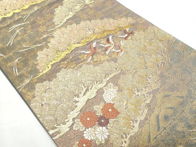平和屋着物◎六通柄袋帯　唐織　飛鶴花松文　金糸　正絹　逸品　CAAY7743fb