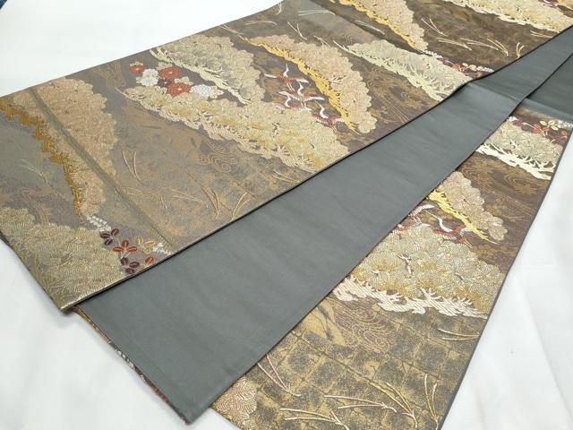平和屋着物◎六通柄袋帯　唐織　飛鶴花松文　金糸　正絹　逸品　CAAY7743fb