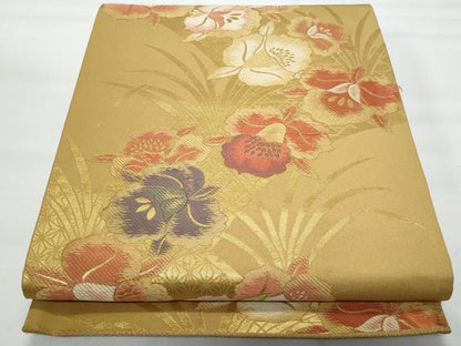 平和屋着物◎六通柄袋帯　唐織　草花文　金糸　正絹　逸品　CAAY7744fb