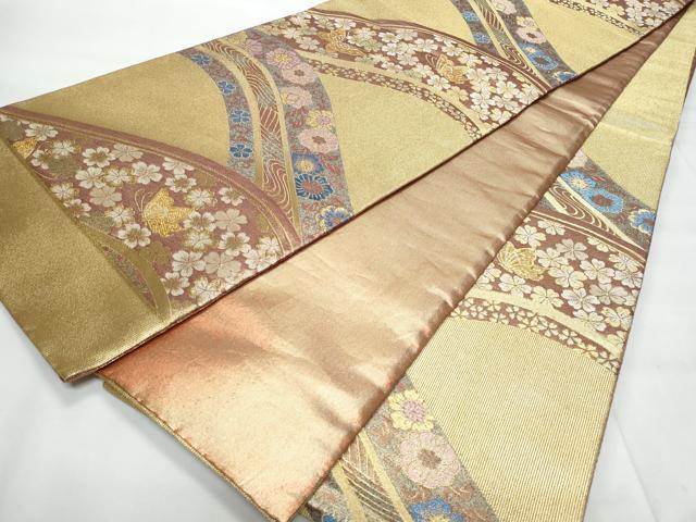 平和屋着物◎六通柄袋帯　舞蝶花文　金糸　正絹　逸品　CAAY7748fb