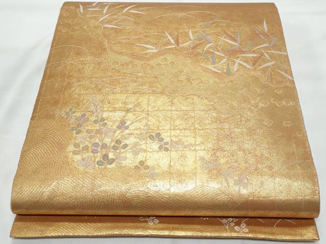 平和屋着物◎六通柄袋帯　枝葉文　金糸　引箔　正絹　逸品　CAAY7751fb