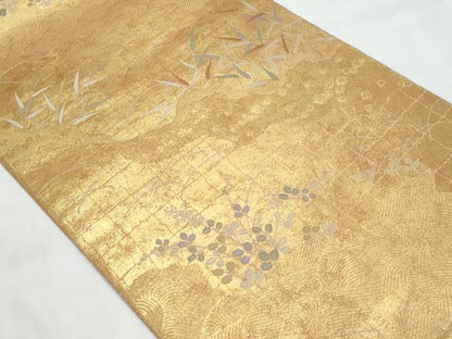 平和屋着物◎六通柄袋帯　枝葉文　金糸　引箔　正絹　逸品　CAAY7751fb