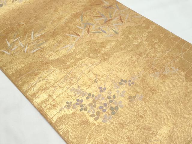 平和屋着物◎六通柄袋帯　枝葉文　金糸　引箔　正絹　逸品　CAAY7751fb