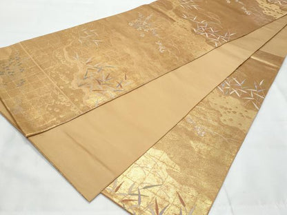平和屋着物◎六通柄袋帯　枝葉文　金糸　引箔　正絹　逸品　CAAY7751fb