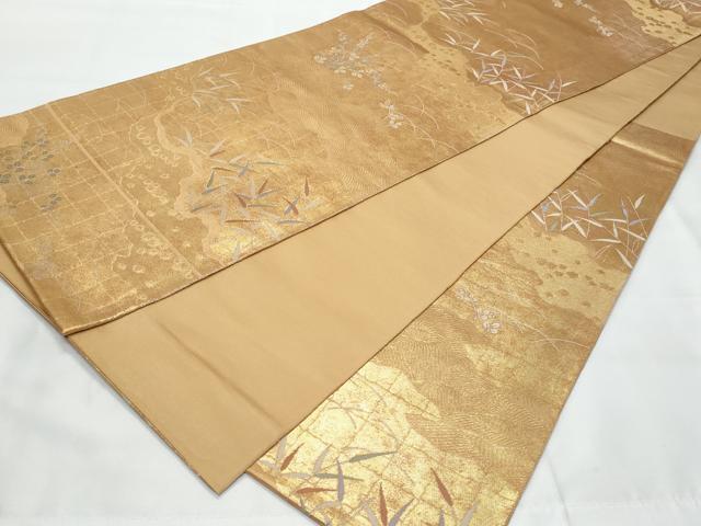 平和屋着物◎六通柄袋帯　枝葉文　金糸　引箔　正絹　逸品　CAAY7751fb