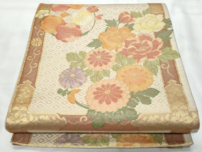 平和屋着物◎六通柄袋帯　草花文　金糸　正絹　逸品　CAAY7765fb