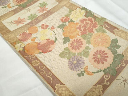 平和屋着物◎六通柄袋帯　草花文　金糸　正絹　逸品　CAAY7765fb