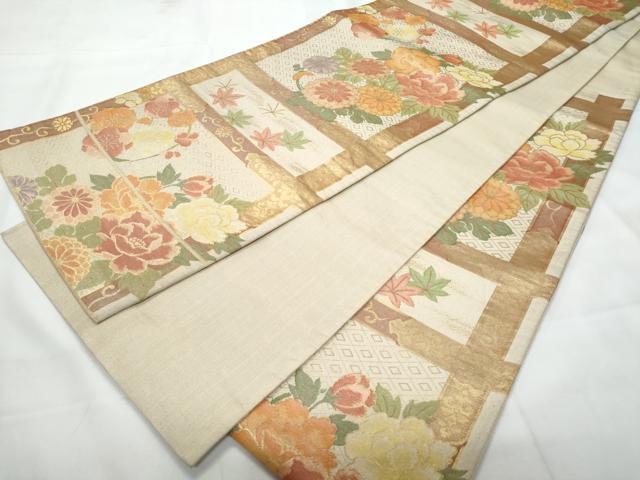 平和屋着物◎六通柄袋帯　草花文　金糸　正絹　逸品　CAAY7765fb