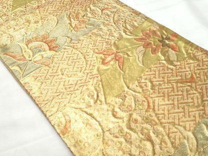 平和屋着物◎佐賀錦　六通柄袋帯　更紗花文　金糸　正絹　逸品　CAAY7766fb