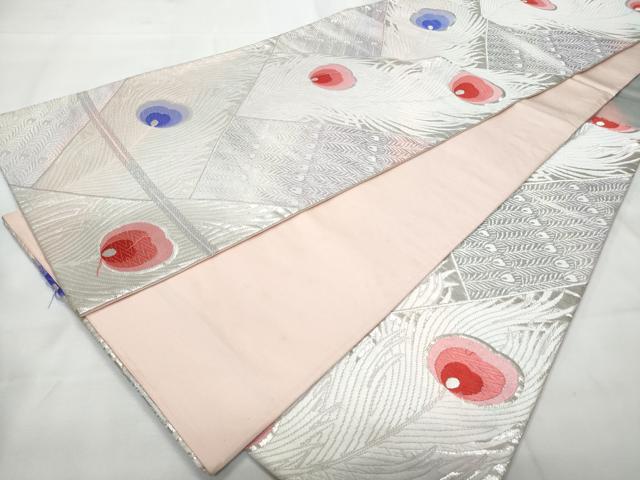 平和屋着物◎六通柄袋帯　唐織　孔雀羽文　銀糸　正絹　逸品　CAAY7783fb