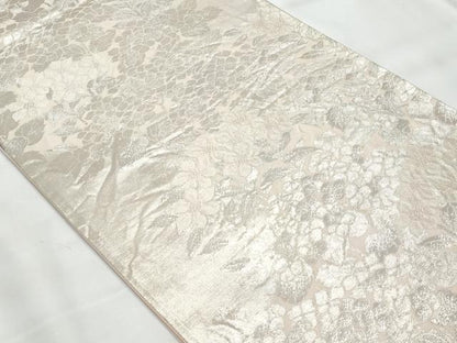 平和屋着物◎六通柄袋帯　草花文　銀糸　正絹　逸品　CAAY7785fb