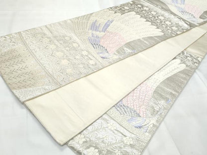 平和屋着物◎六通柄袋帯　唐織　孔雀花文　銀糸　正絹　逸品　CAAY7793fb