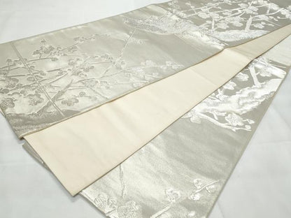 平和屋着物◎六通柄袋帯　枝梅文　銀糸　正絹　逸品　CAAY7796fb