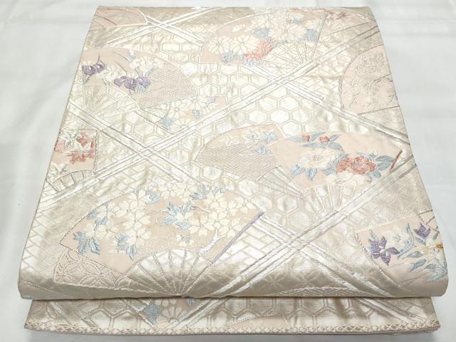 平和屋着物◎六通柄袋帯　唐織　天井扇面花文　銀糸　正絹　逸品　CAAY7803fb
