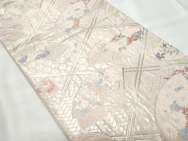 平和屋着物◎六通柄袋帯　唐織　天井扇面花文　銀糸　正絹　逸品　CAAY7803fb