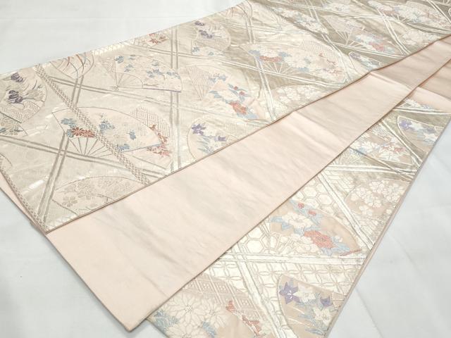 平和屋着物◎六通柄袋帯　唐織　天井扇面花文　銀糸　正絹　逸品　CAAY7803fb